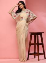 Chiffon Cream Party Wear Embroidery Work Ready To Wear Saree